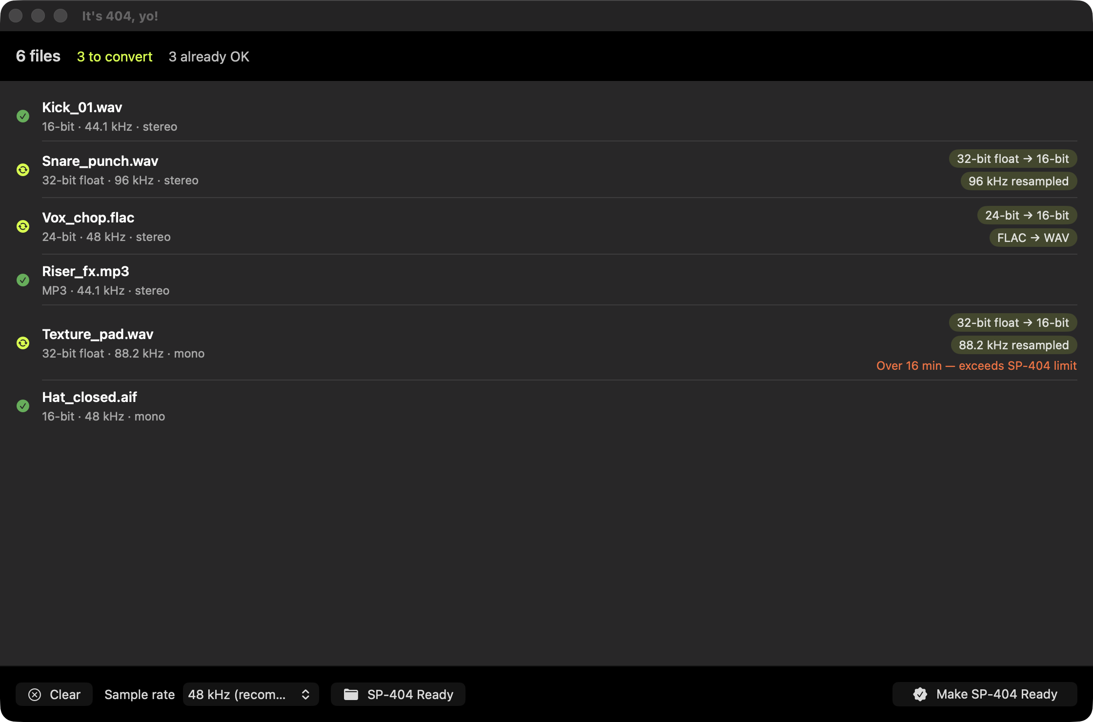 It's 404, yo! analyzing a sample pack and showing what each file needs